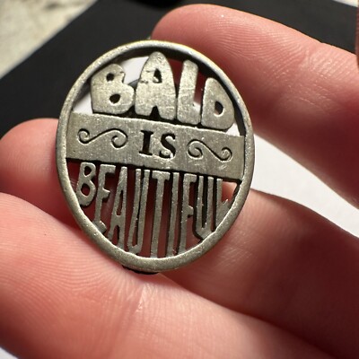 Signed JJ Bald Is Beautiful Brooch / Pin Cancer Awareness Pewter