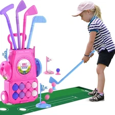 Kids Toddler  Clubs Set with 8 Balls, Putting Mat, 4  Sticks, 