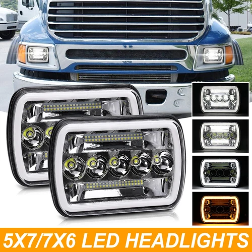 PAIR LED Black Headlights For 1986-1995 Jeep Wrangler 1984-2001 Cherokee 5x7 7x6 - Picture 1 of 15