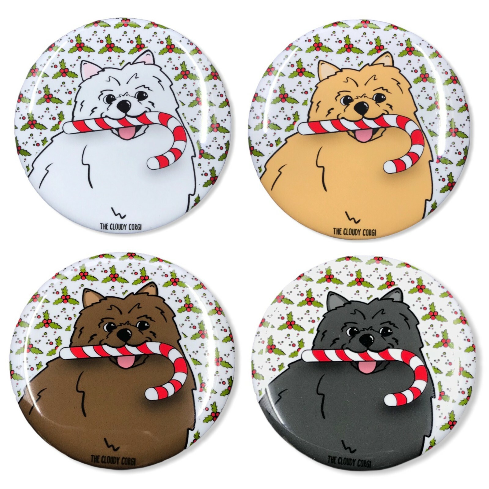 Bastone di Caramelle per Cani Pomerania Bottone di Natale Spilla Vacanze Accessori (Set di 4)