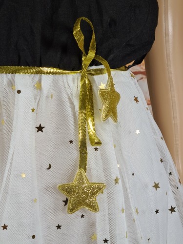 BNWT Girls Sz 7 To 8 Years Beautiful Golden Stars Mesh Black Sleeveless Dress - Foto 4 di 4