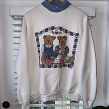 Vintage 90s Gopher Sport Teddy Bear Grandma Sweater Sz L Double Collar USA Made