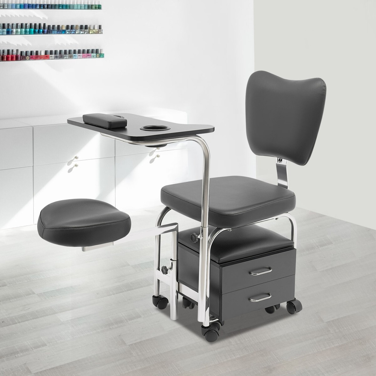 2-Drawers Trolley Manicure Pedicure Chair Nail Desk Cabinet