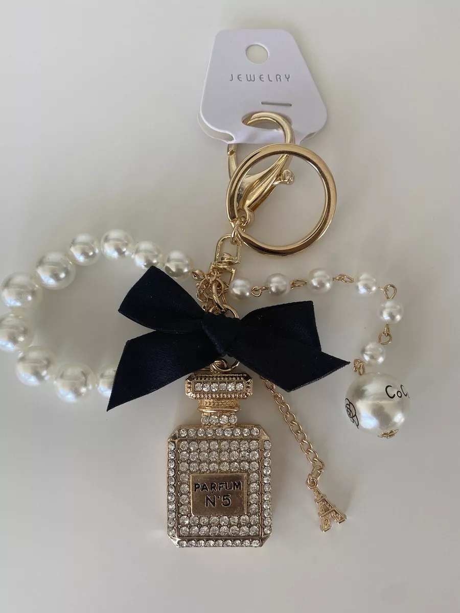 US Luxury Keychain Crystal Perfume Bottle Pearl Handbag Wallet charm car  keyring