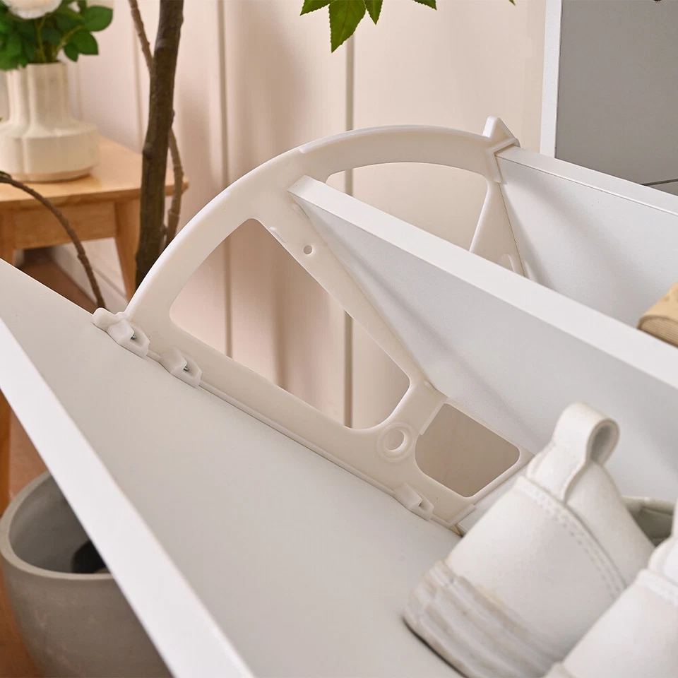 Scarpiera Ingresso in Legno Lucido ONDE 2 Ante Bianco Salvaspazio 101x26.5x81cm - Immagine 2 di 4