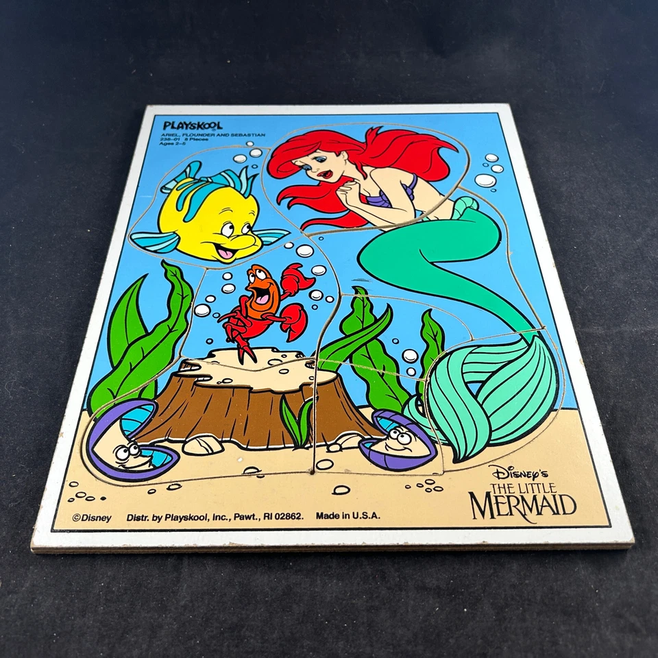 ARIEL THE LITTLE MERMAID WALT DISNEY PLAYSKOOL 238-01 WOODEN FRAME TRAY PUZZLE - Image 3 of 4