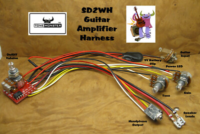 SD2WH NO SOLDER Cigar Box Guitar Amp Amplifier Harness 2.5W Volume Tone Gain 9V