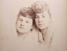 Victorian Antique Cabinet Card Photo of a Family of Two Sisters Siblings Women