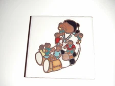 TEISSEDRE ESKIMO 4" SQUARE TILE 7 INUIT CHILDREN STORYTELLER CERAMIC ALEUT YUPIK