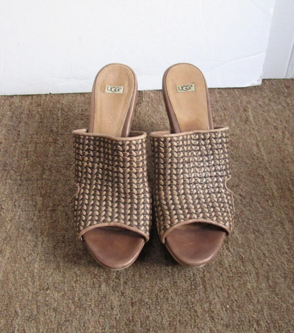 Ugg 1002926 Doha sandali donna pelle marrone zeppa plateau tessuto taglia USA 10