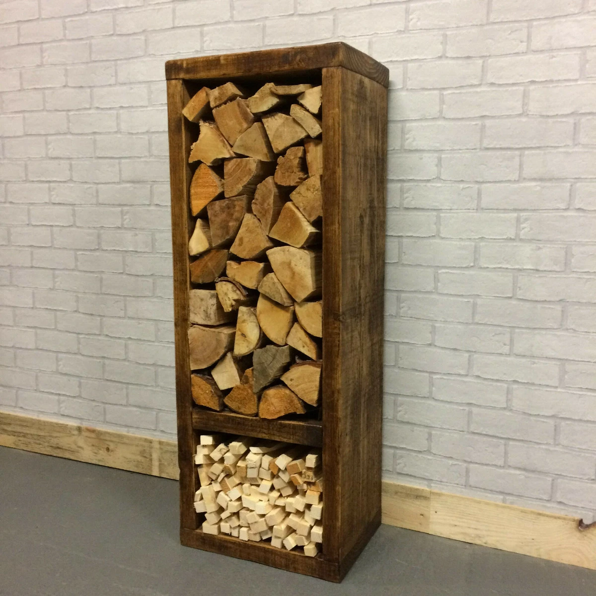 Log Store Log Holder Solid Wood Tall Indoor Firewood Storage Log Basket |  eBay