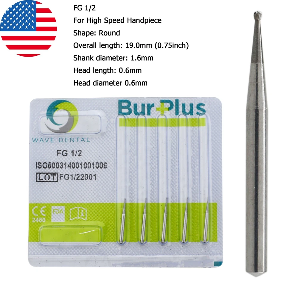 Wave Dental Carbide Burs Round For High Speed Handpiece FG 1/4 1/2 2 4 6 8 Prima - Image 4 of 4