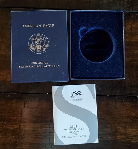 2008-W Uncirculated $1 American Silver Eagle Box & COA | No Coin