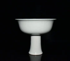 4.3"Yuan Dynasty Sweet White Glazed Eight Treasure Pattern High footed Cup