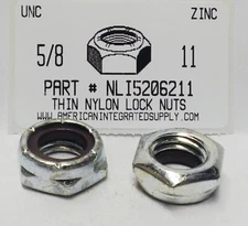 5/8-11 THIN HEX NYLON INSERT LOCK NUT NTE SERIES STEEL ZINC PLATED (10)