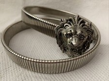 Vintage Silver Tone Stretch Lions Head Belt