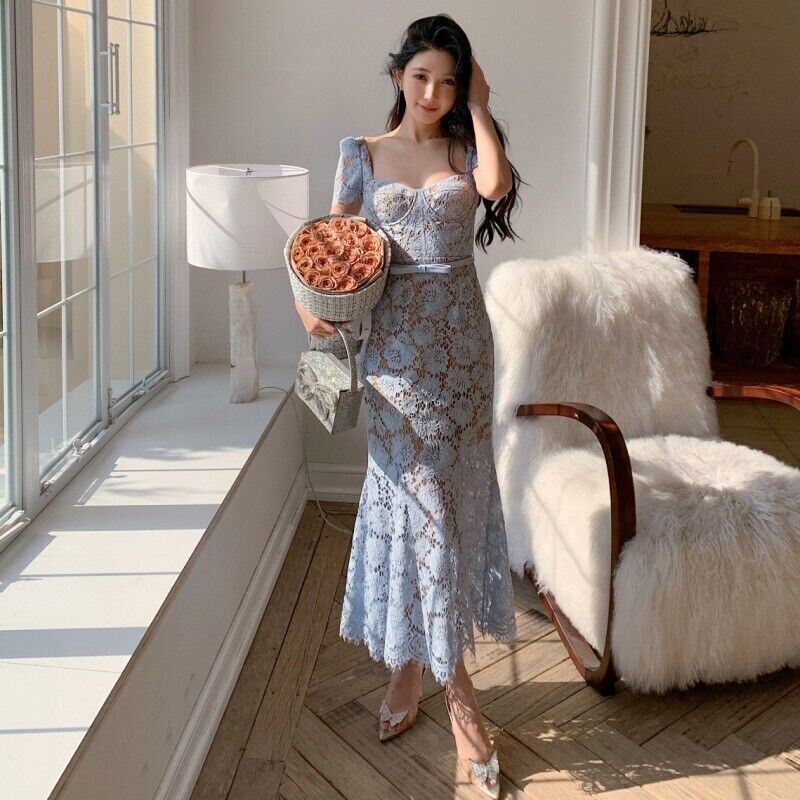 Lace Dress Self Portrait Crochet Midi Dress Women Self-Portrait Blue Lace Short Sleeve A-line Lace Dress Self Portrait Crochet Midi Dress Women Self-Portrait Blue Lace Short Sleeve A-line