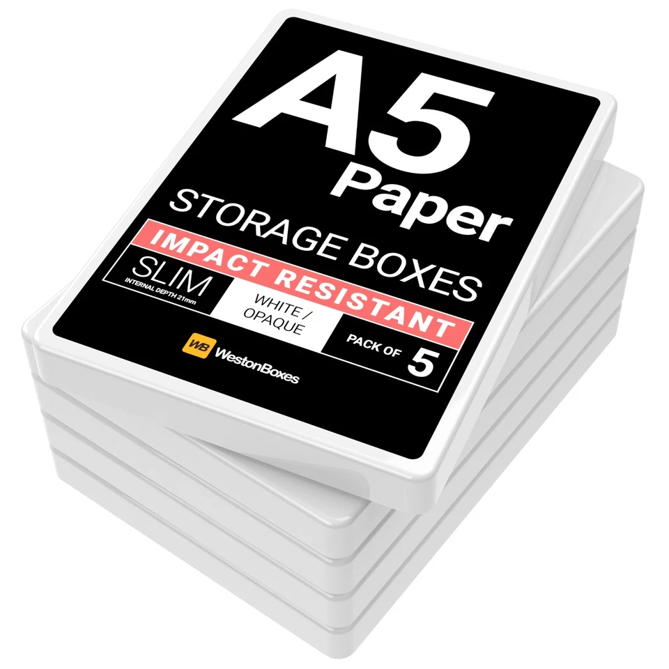 WestonBoxes TOUGH Impact Resistant A5 Slim Storage Box for A5 Paper and Card