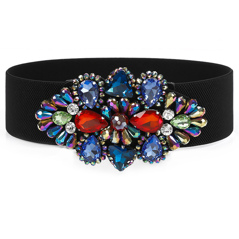 Women Rhinestone Stretch Wide Waist Belt Crystal for Dress  display picture 2