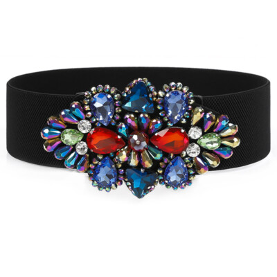 Women Rhinestone Crystal Stretch Wide Waist Belt Accessory  display picture 1