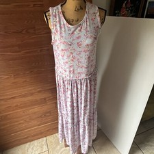 Emma & Michele Women's M maxi dress Blue & pink Sleeveless Tiered cottage floral