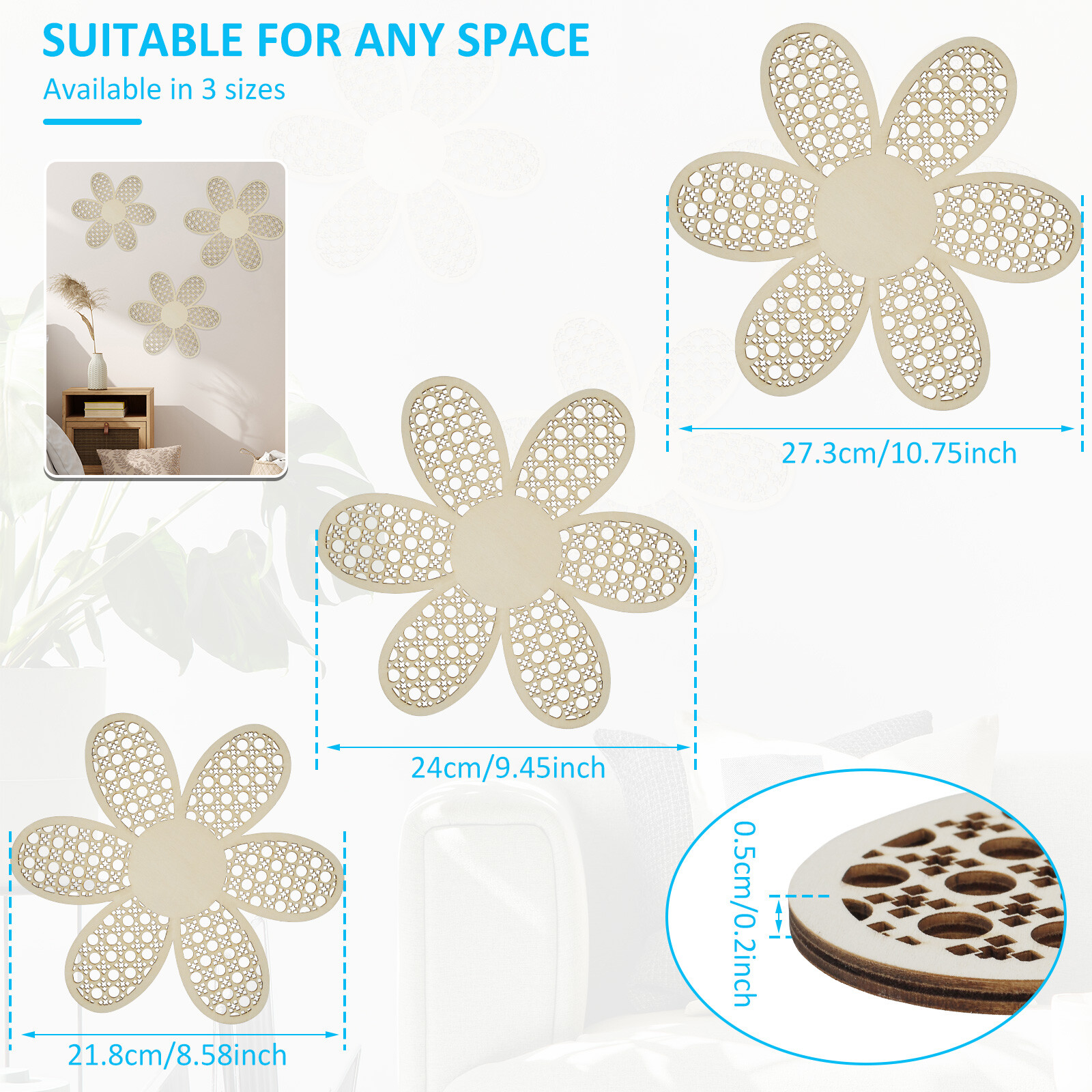 3Pcs Daisy Wall Decor Set Wooden Daisy Wall Hanging Art Elegant Daisy