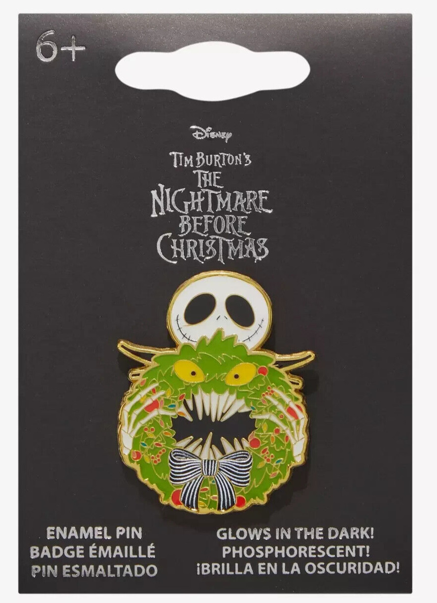 Loungefly Nightmare Before Christmas Jack Skellington Wreath Glow-in-Dark Pin