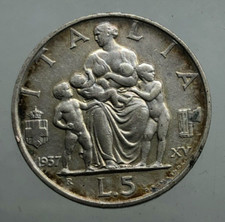 5 LIRE FAMIGLIA 1937  Vittorio Emanuele III  BB  PERIZIATA