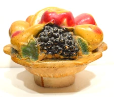 Large Antique Painted Chalkware Bowl of Fruit Folk Art