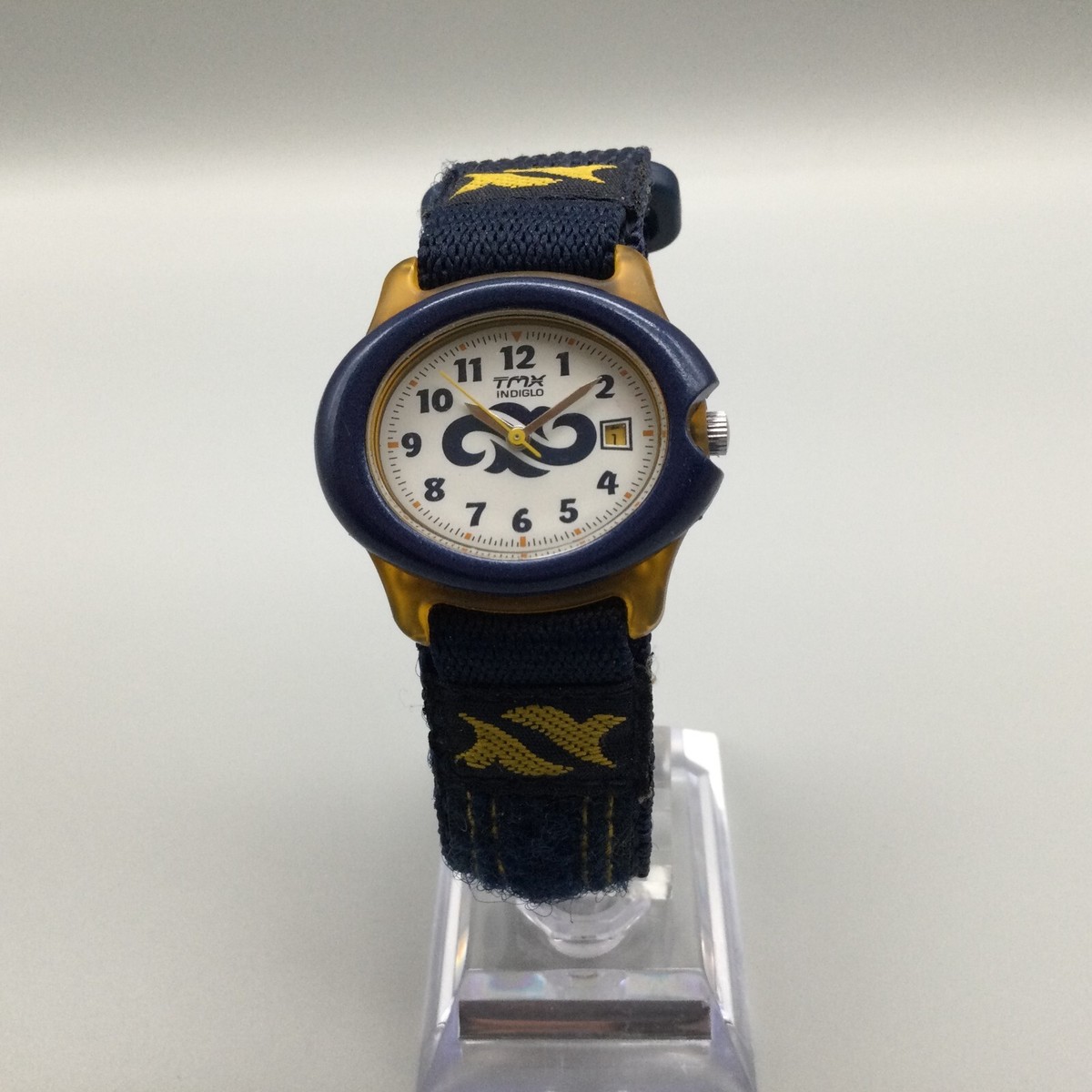 Vintage Timex TMX Watch Women 21mm Blue Yellow Date Oval Dial New