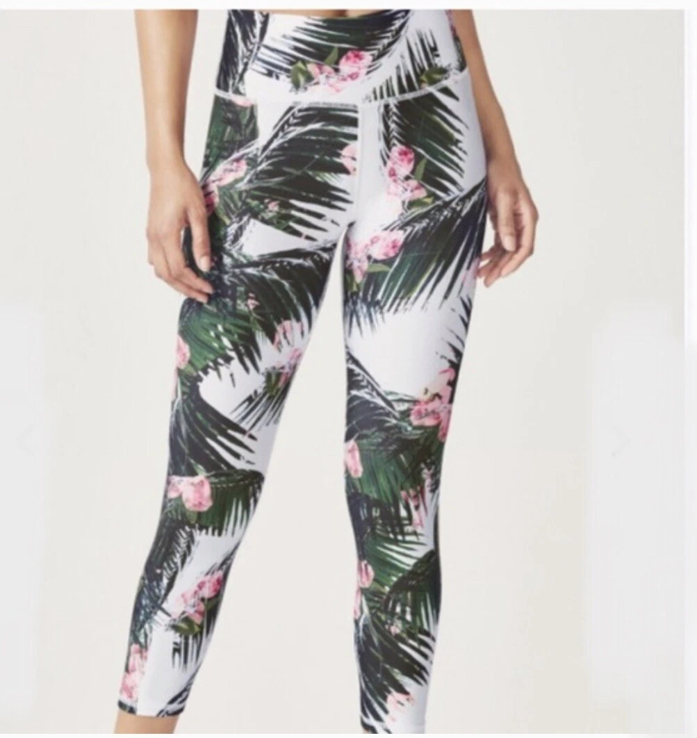 Fabletics High Waisted Powerhold Legging XS Tropical Floral White Green Pin  Pant