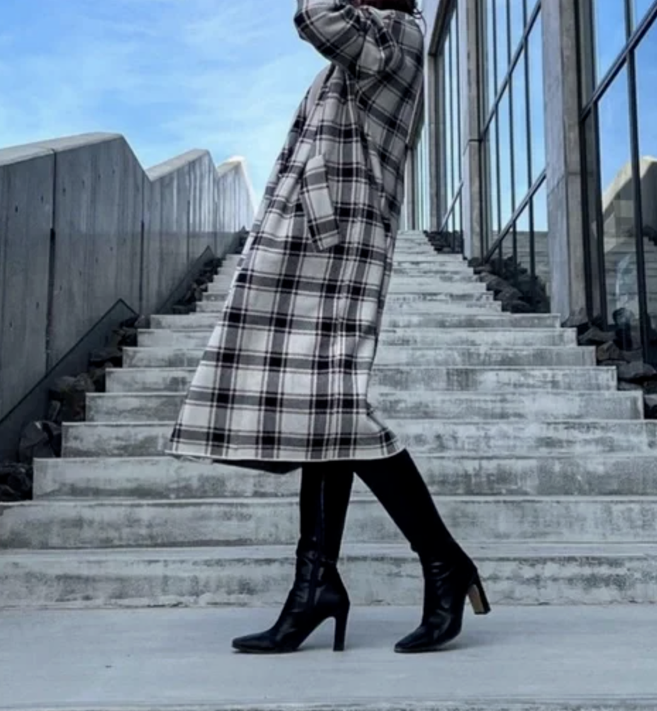 ZARA WOMEN PLAID KNIT COAT OVERSIZED CHECK DOUBLE BREASTED 6873