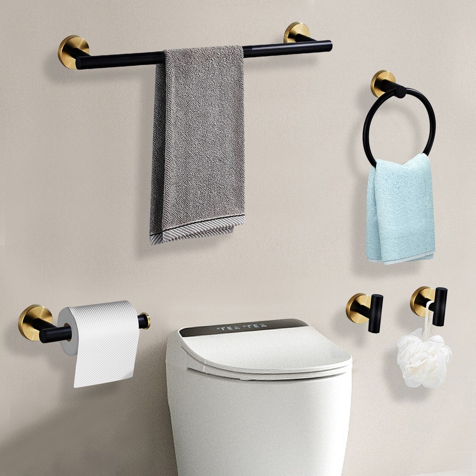 5pcs Bathroom Hardware Set Wall Mounted Towel Rack Bar Ring Toilet