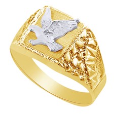 American Bald Eagle Band Ring 10k White & Yellow Gold Solid