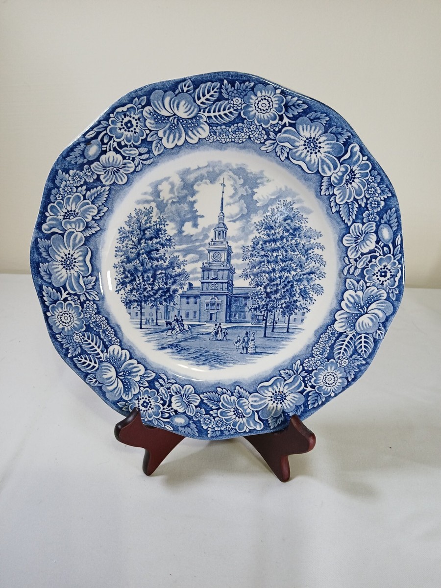 1820年代 ラルフ・スティーブンソン帰属 ブループレート 英国アンティーク Liberty Blue Staffordshire Ironstone Independence Hall Dinner