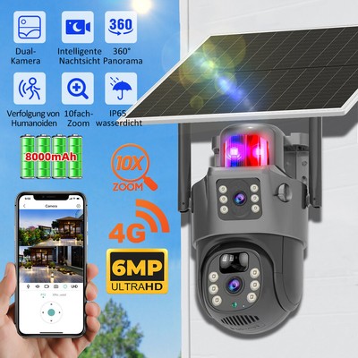 6MP 2K Wireless Solar Camera Outdoor Dual Lens WiFi 1080P IP CCTV Security PIR