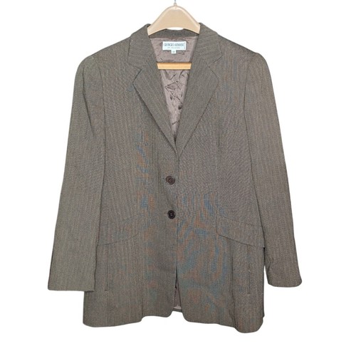 Armani Collezioni, Vintage 90s Giorgio Armani Le Collezioni Wool Herringbone Blazer Italy Sz 12