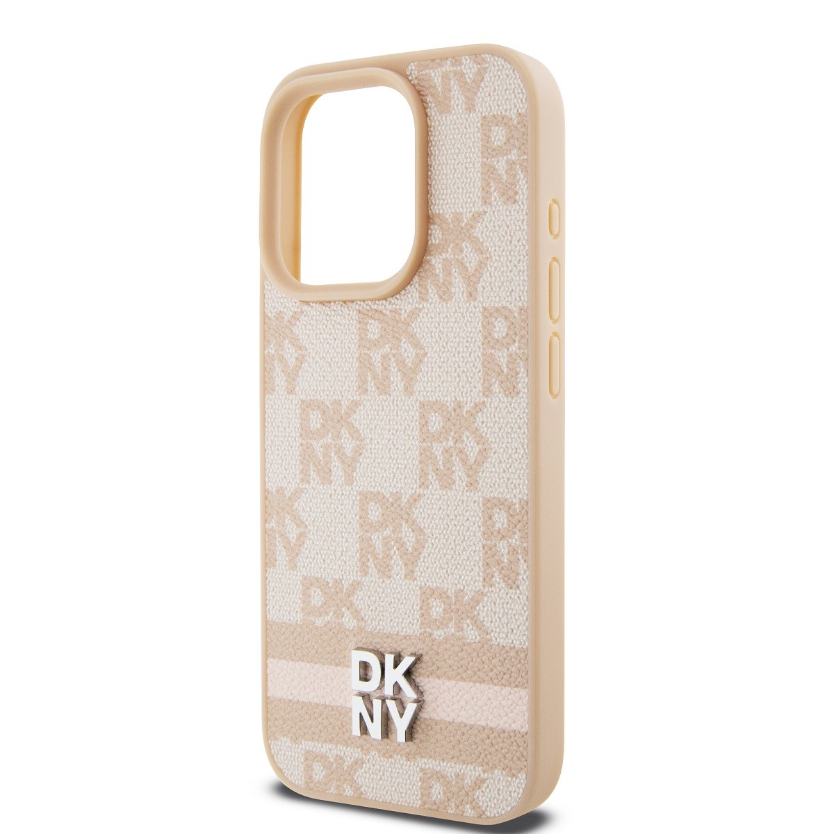 DKNY Coque iPhone 14 Pro Luxe en Silicone Rose Motif Checkered Élégant
