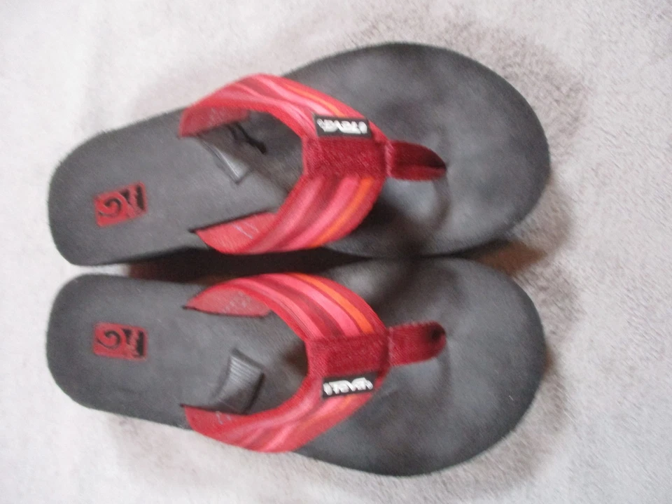 Teva Mush Chanclas Zapatos Mujer Talla 7 Rojo Negro Rayas Plataforma Sandalias Playa Foto 3 de 4
