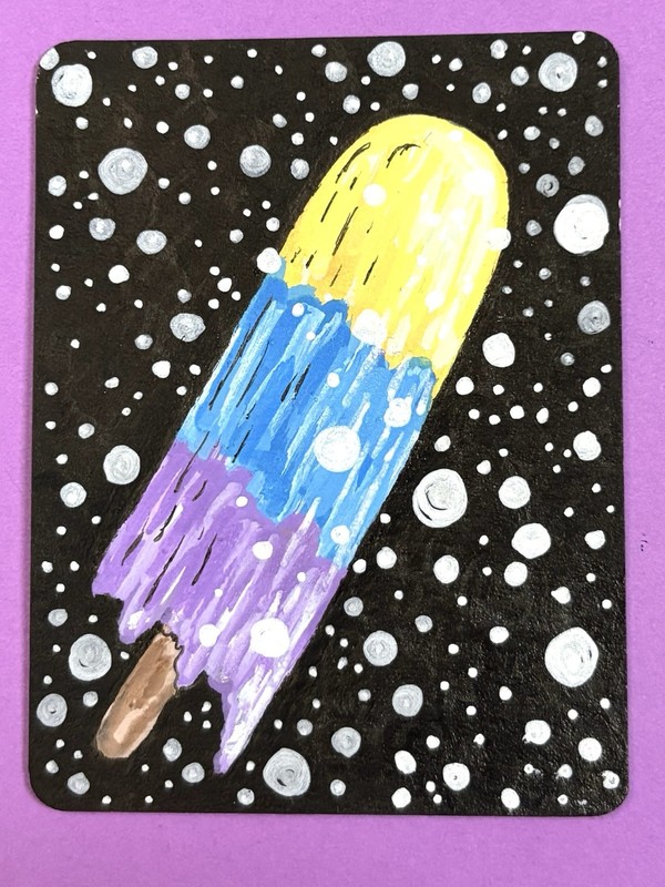 ACEO Art Card Cold Press Original Popsicle 2.5in x 3.5in Murasaki  blind artist