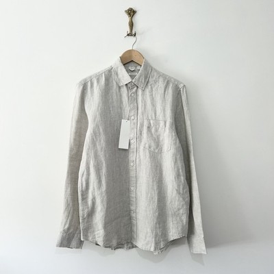 Arket 100% Linen Beige Shirt Mens Size 44 UK S Long Sleeves Holiday Minimalist