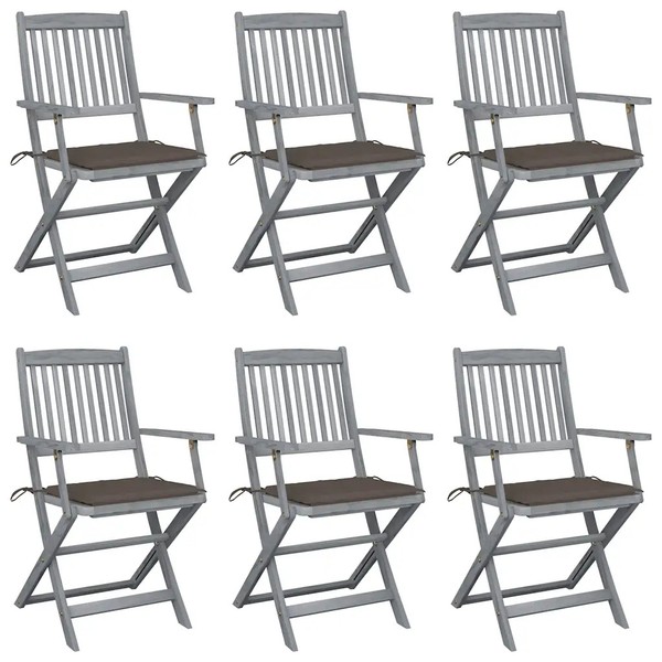 GartenstüHle Klappbar 6Er Set Akazie Massivholz Mit Sitzkissen-image