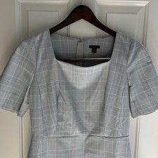 Ann Taylor NWT Plaid Midi Dress Womens 6 Gray Sheath Wrap Tucked Career Classic