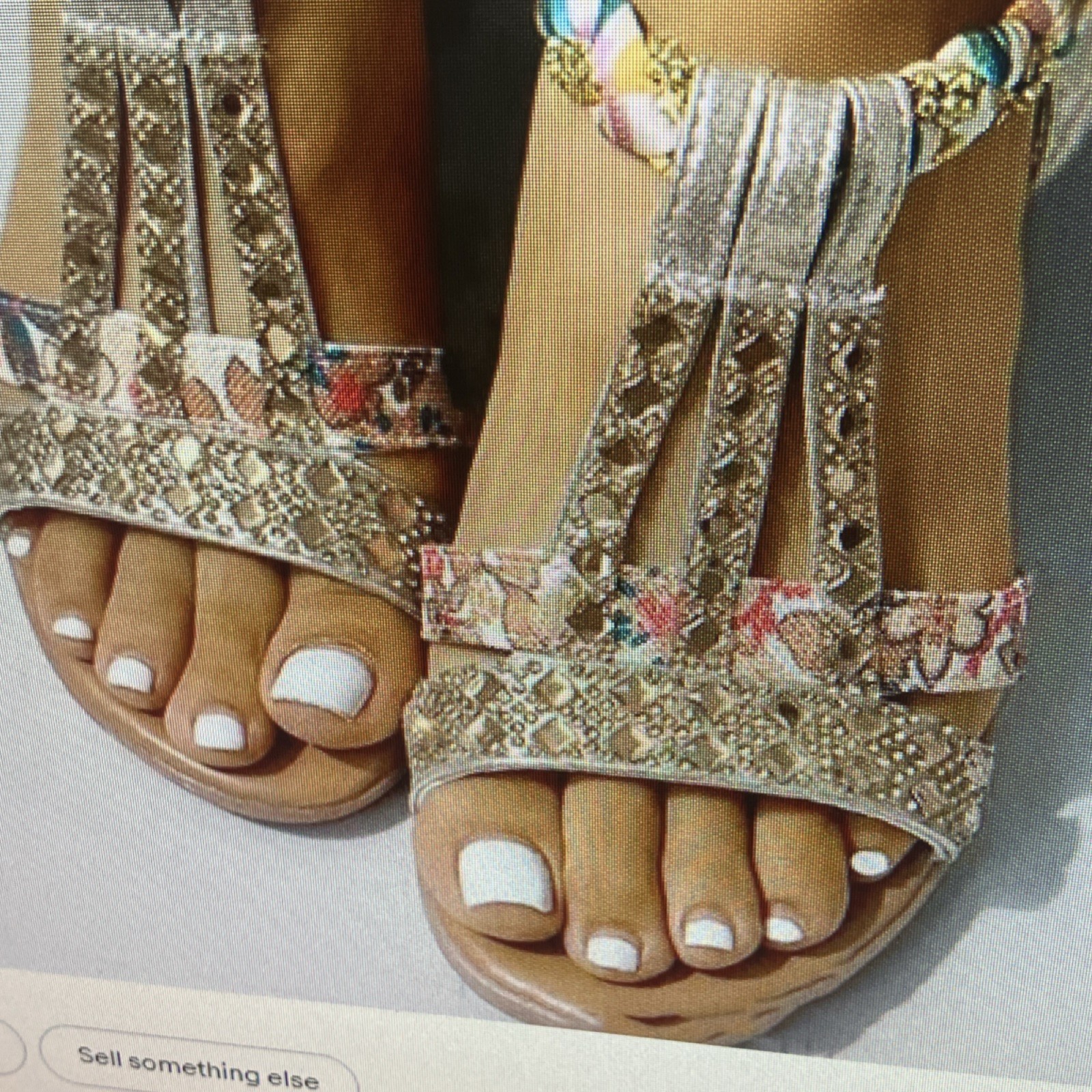 Beaded Embroidered Strappy Sandals Gold Multicolor Geometric Floral Bohemian