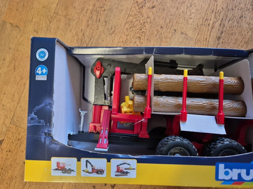 Bruder 02252 Forestry Trailer with Crane, Grapple & 4 Logs 1:16 scale toy farm - Image 4 of 4
