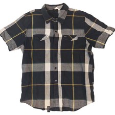Lng Wovens Men's Plaid Short Sleeve Button Up Shirt L Black Yellow Green White