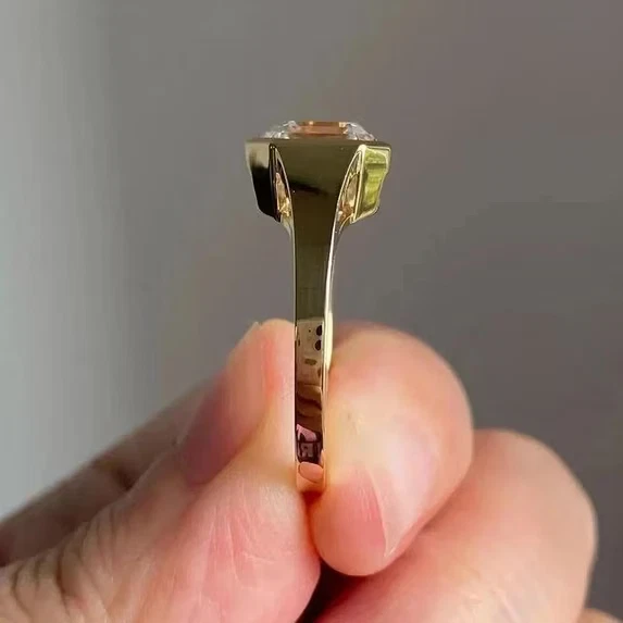 Men's 2Ct Asscher Cut VVSI Real Moissanite Solitaire Ring 14K Yellow Gold Plated - image 3 of 4