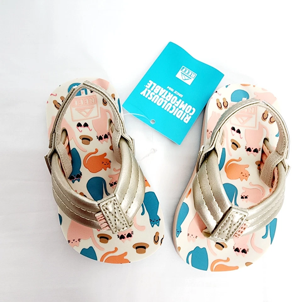 Sandalias de playa Reef Little Ahi para niñas pequeñas geniales gatos con correa trasera talla 4 nuevas Foto 2 de 4