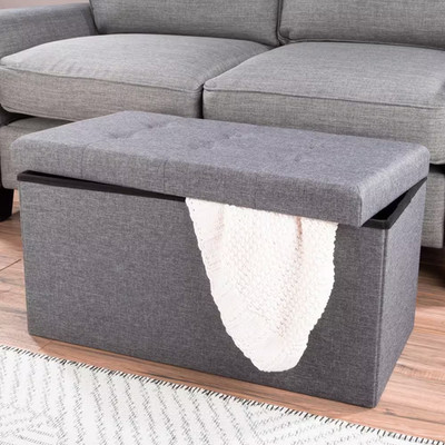 Dark Gray Large Folding Storage Bench Ottoman with Removable Bin