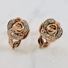 Diamond Rose Stud Earrings 2Ct Round Cut Lab Created 14K Rose Gold Plated